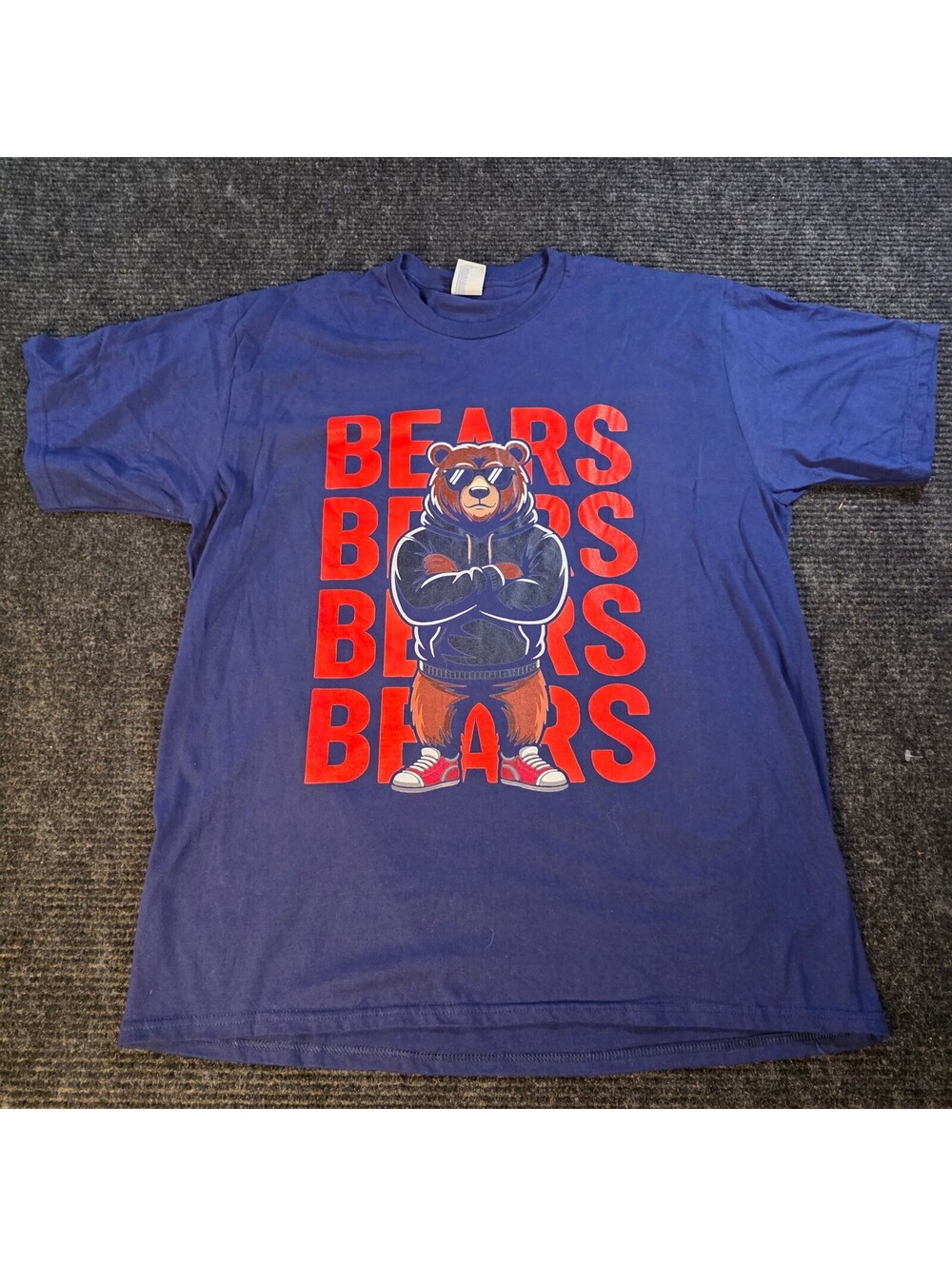 Port & Company Navy Blue XL T-Shirt with Bear Graphic and BEARS Text